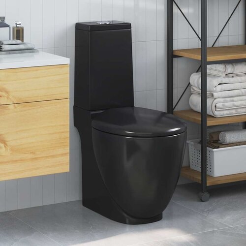 vidaXL Keramična WC &scaron;koljka okrogla pretok vode spodaj črna Cene
