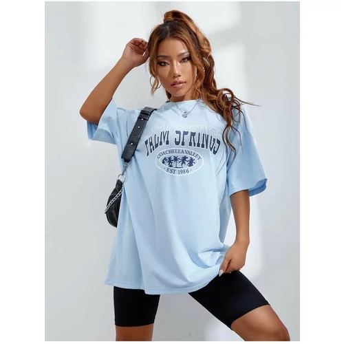 Know Women's Palm Springs Baby Blue Oversized Printed T-Shirt.