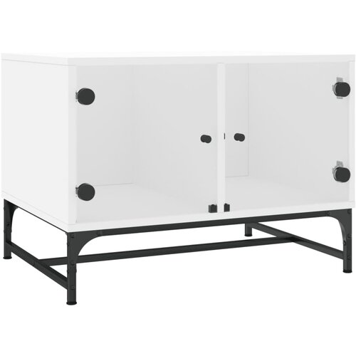 Maison Chic Klubska mizica - kavna mizica - Nizka mizica s steklenimi vrati bela 68,5x50x50 cm, (21753157) Slike