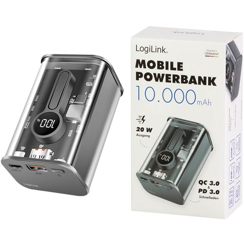 Logilink Power bank 10000 mAh, 1x USB-A, 1x USB-C, sa zaslonom, PD &amp;amp;amp, QC, transp. PA0306 aku-pack 10000 mAh Li-Ion prozirna Slike