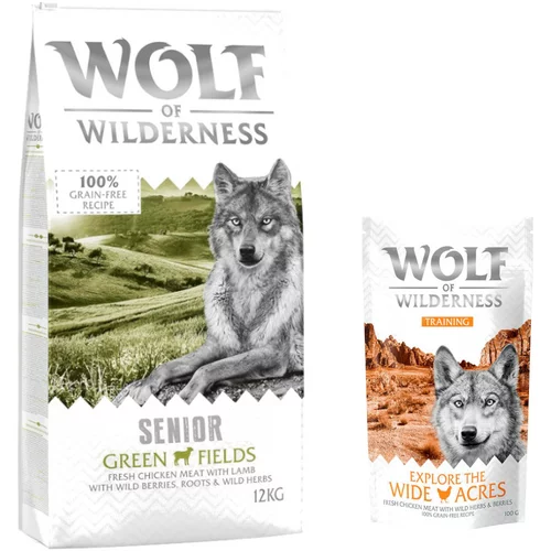 Wolf of Wilderness 12kg + 100g Snack "Explore the Wide Acres" piletina gratis! - SENIOR: Green Fields - janjetina