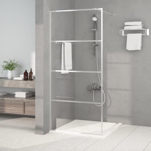 Pregrada za tu&amp;scaron; srebrna 90 x 195 cm s prozirnim staklom ESG Slike