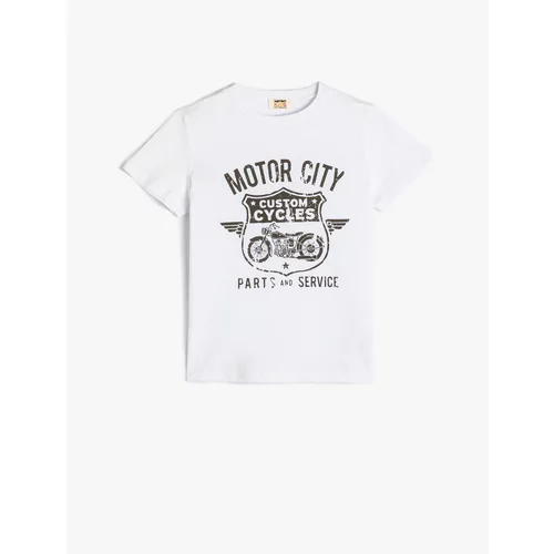 Koton T-Shirt Motorcycle Printed Crew Neck Short Sleeve Cotton