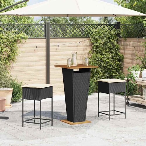  3-dijelni vrtni barski set od poliratana s jastucima crni Crna 60 x 60 x 110 cm Slike