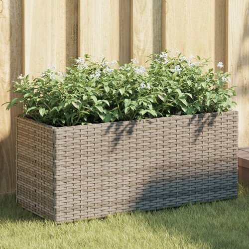vidaXL Vrtno cvetlično korito z 2 loncema siva 72x30x32 cm poli ratan Cene