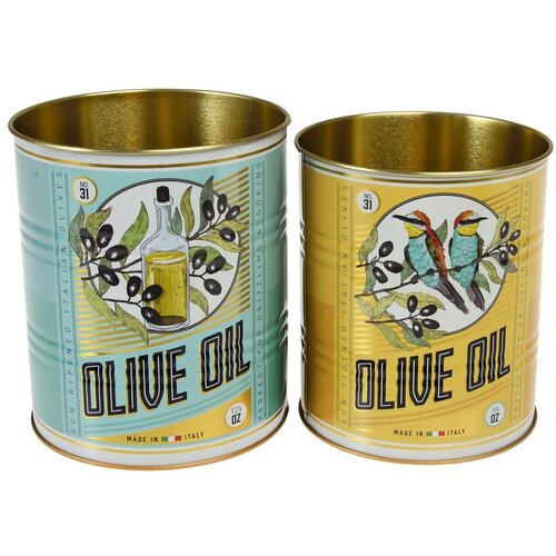 Rex London Dekorativne &amp;scaron;katle za shranjevanje v kompletu 2 ks iz kositra &amp;oslash; 11x13 cm Olive Oil &amp;ndash; Slike