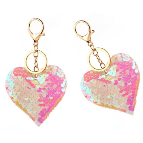 HEART Keychain Sequins Double-Sided White Light Pink Slike