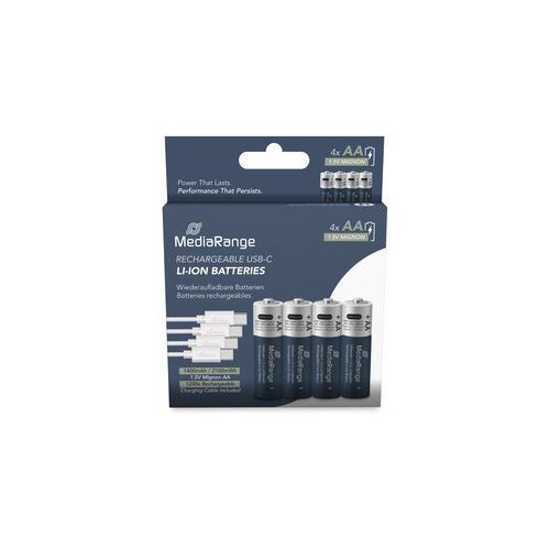 Mediarange Punjive baterije AA 1.5V 1400mAh Li-ion 1/4Kom - Type C Recharging+ kabl Slike