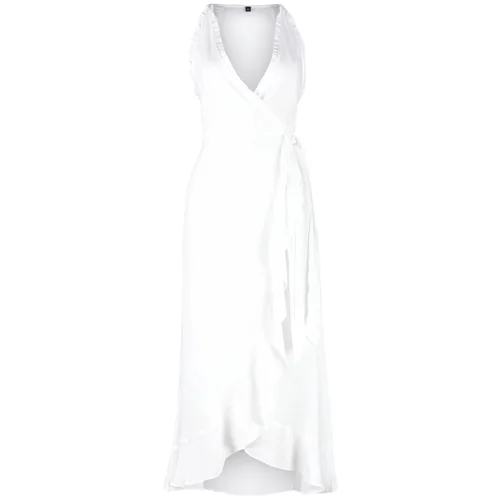 Trendyol White Belted Midi Woven Flounce Beach Dress