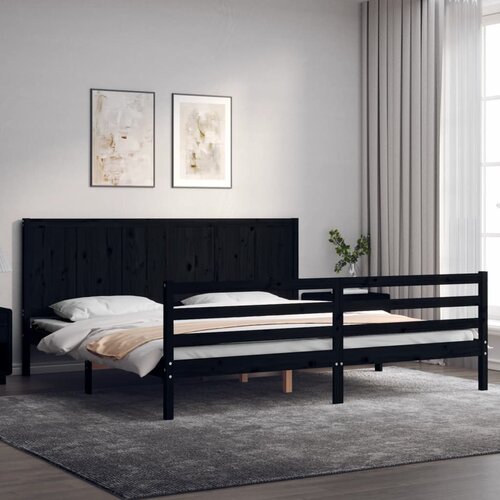 The Living Store Posteljni okvir z vzglavjem črn 200x200 cm trden les - Posteljni Okvir, (21531459) Cene