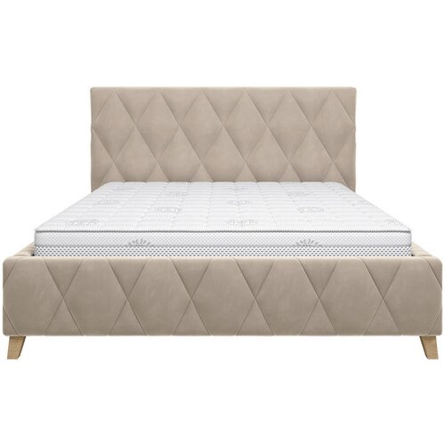 MID.YOU OBLAZINJENA POSTELJA 120 cm x 200 cm , les, kovina, tekstil, leseni material krem barve Slike