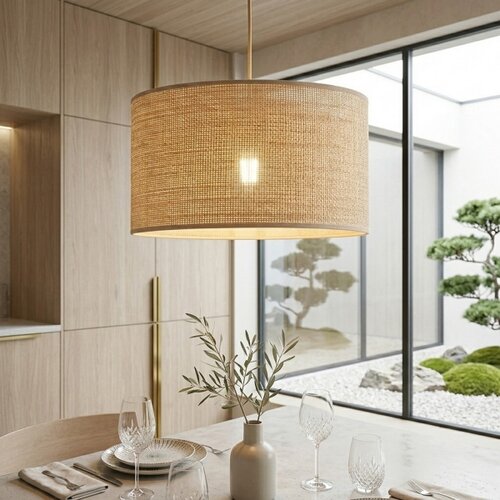  Luster na sajli AIDA 1xE27/15W/230V pr. 35 cm hrast/rafija Slike