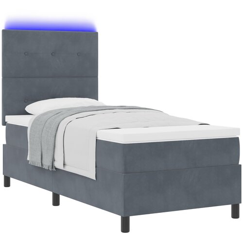 vidaXL Postelja s podnožjem in vzmetnico & LED temno siva 90x200 cm žamet Cene
