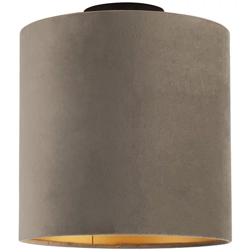 QAZQA Stropna svetilka z velur senčilom v zlati barvi 25 cm - kombinirana črna