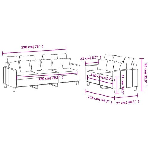  2-dijelni set sofa s jastucima smeđi od tkanine Slike