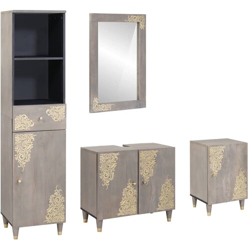  Set ormarića za kupaonicu Zidne 4 pcs Siva Čvrsto drvo manga Cijene