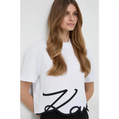 Karl Lagerfeld Bombažna kratka majica ženski, bela barva