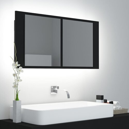 vidaXL LED kopalniška omarica z ogledalom črna 90x12x45 cm Cene