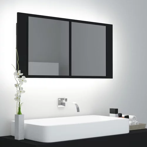vidaXL LED kopalniška omarica z ogledalom črna 90x12x45 cm