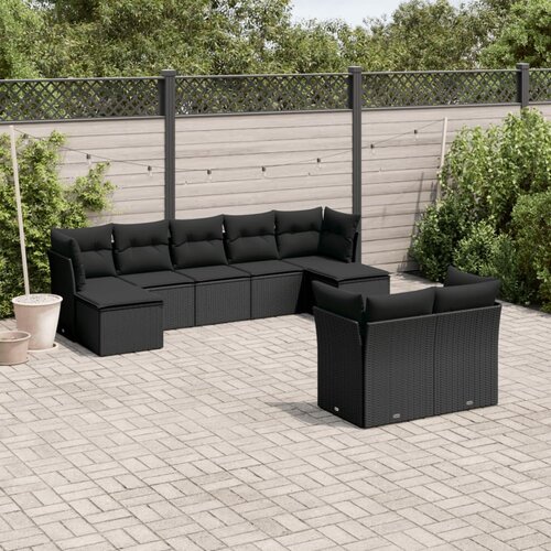  9-dijelni set vrtnih sofa s jastucima crni od poliratana Crna 55 x 55 x 37 cm Cene