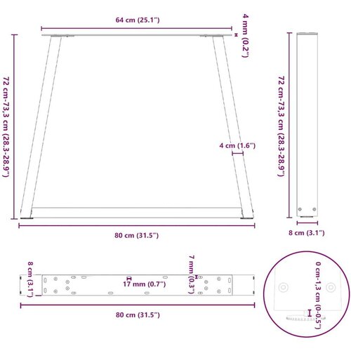 vidaXL Noge za blagovaonski stol V-oblik 2 kom crne 80x(72-73,3) cm Cijene
