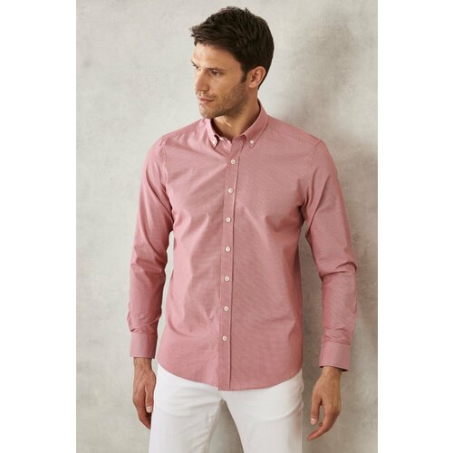 AC&Co / Altınyıldız Classics Men's Red Slim Fit Slim-fit Oxford Buttoned Collar Gingham Cotton Shirt. Slike