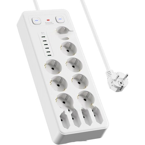 INF Evropski podalj&scaron;ek z USB in Type-C priključki, za&scaron;čita pred preobremenitvijo White, (5000243359) Cene