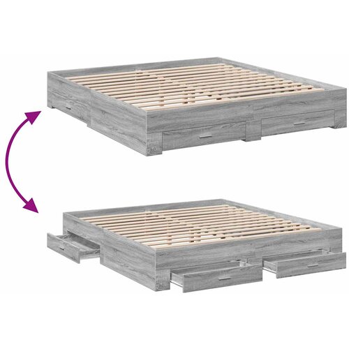  Okvir za krevet s ladicama boja hrasta 180x200 cm Siva 180 x 200 cm Slike