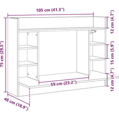  Zidni radni stol boja dimljenog hrasta 105x48x75 cm drveni Slike