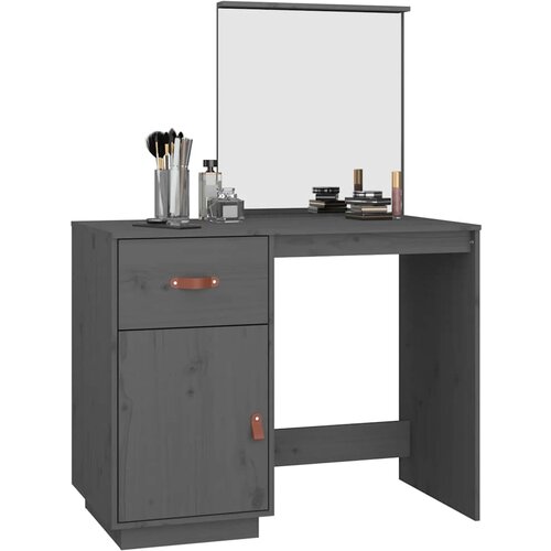  Toaletni stolić sivi 95 x 50 x 134 cm od masivne borovine Slike