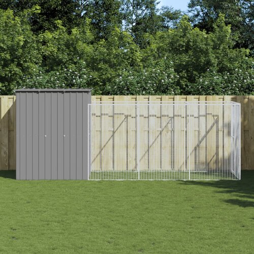 vidaXL Kućica za pse s igralištem svjetlosiva 165x455x181 cm čelična Cijene