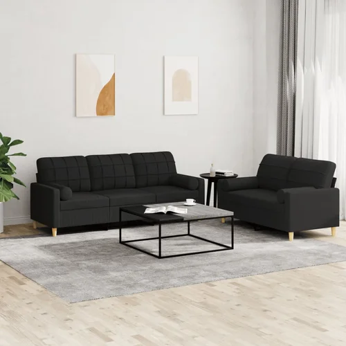 vidaXL 2-dijelni set sofa s jastucima crni od tkanine