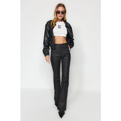 Trendyol Black Coated High Waist Flare Jeans