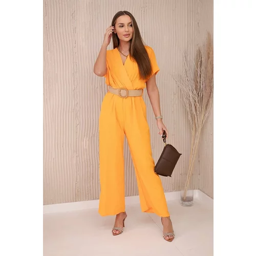Kesi Jumpsuit with a decorative belt at the waist in orange color