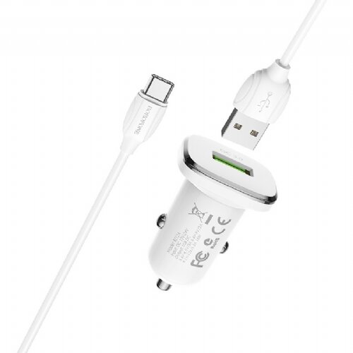 Borofone avtopolnilec 18W BZ12A USB-A QC 3.0 s kablom Type C 1m - bel Cene