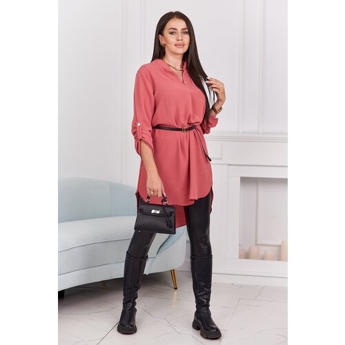 Kesi Apricot dress with a longer back and belt Slike