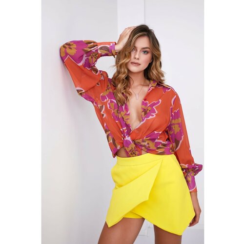 Fasardi Elegant yellow wrap skirt-shorts Slike