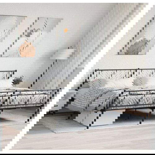 VidaXL Metalni okvir kreveta uzglavlje i podnožje crni 200x200 cm Slike