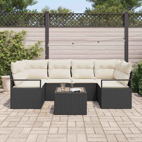  Set sofe 7 kom. 6-Broj sjedala Crna i Krema poliratan 234 x 122 x 85 cm Slike
