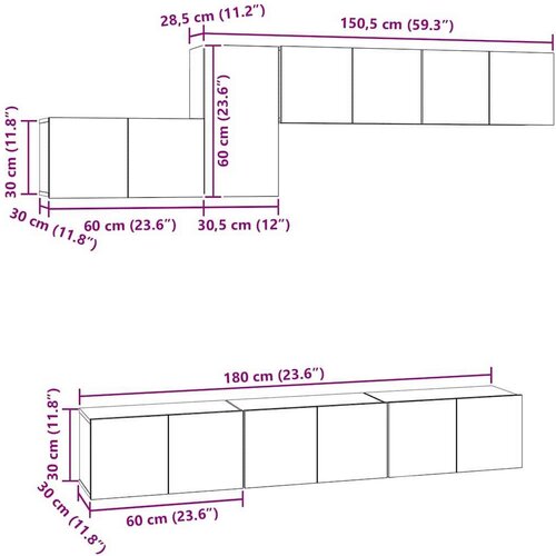  Komplet TV omaric 7 pcs Črni hrast 60 x 30 x 30 cm Slike