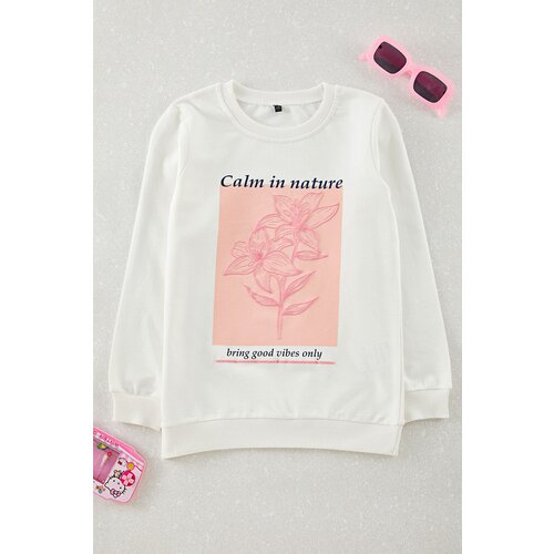 Trendyol Ecru*001 Girl Printed Knitted Sweatshirt Cene