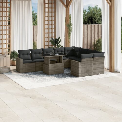 vidaXL 10-dijelni set vrtnih sofa od poliratana s jastucima sivi Cijene