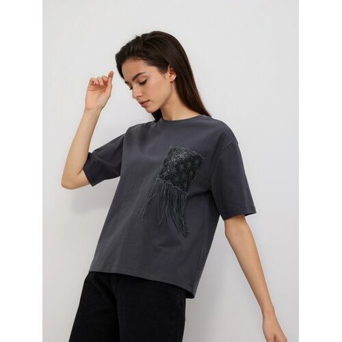 Reserved T‑shirt s ukrasnim detaljem - tamnosivo Cene