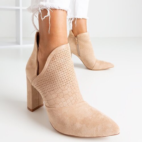 Resti Light brown women's ankle boots on a higher post with a Fimoli cut - Footwear Cene