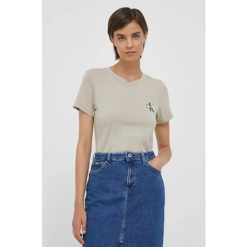 Calvin Klein Jeans Bombažna kratka majica 2-pack ženski, bež barva