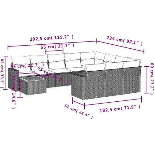  Vrtna garnitura - 11-dijelni set vrtnih sofa od poliratana s jastucima crni - Crna 2x corner+6x centre+2x sofa+1x garden+12x bac Slike