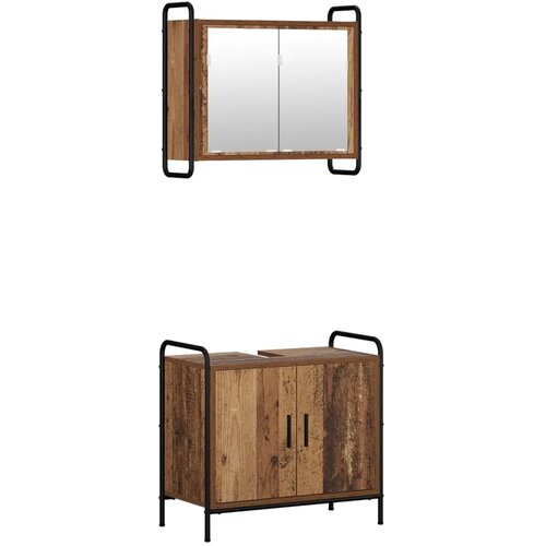  Set ormarića za kupaonicu 2 kom. Staro drvo 65 5 x 34 x 61 cm - Staro drvo Ormar s umivaonikom (2 vrata) + viseći ormar Slike