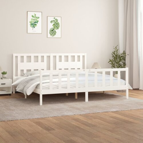 vidaXL Posteljni okvir z vzglavjem bel trdna borovina 200x200 cm Cene