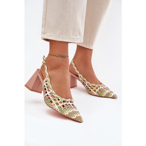 Boto Woven Block Heel Sandals Pink Ebina Cene