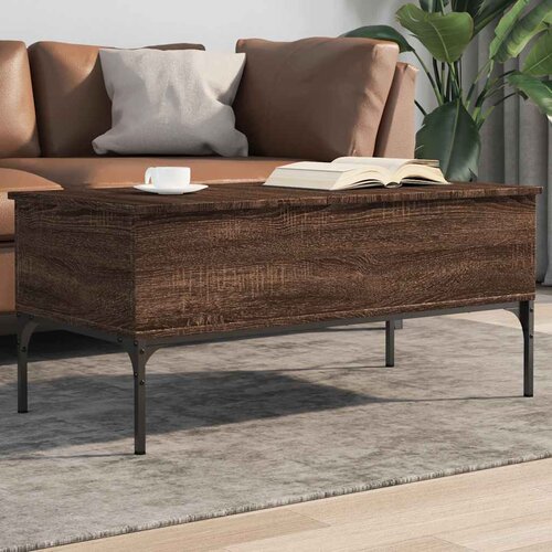  Stolić za kavu smeđa boja hrasta 100x50x45 cm od drva i metala Slike